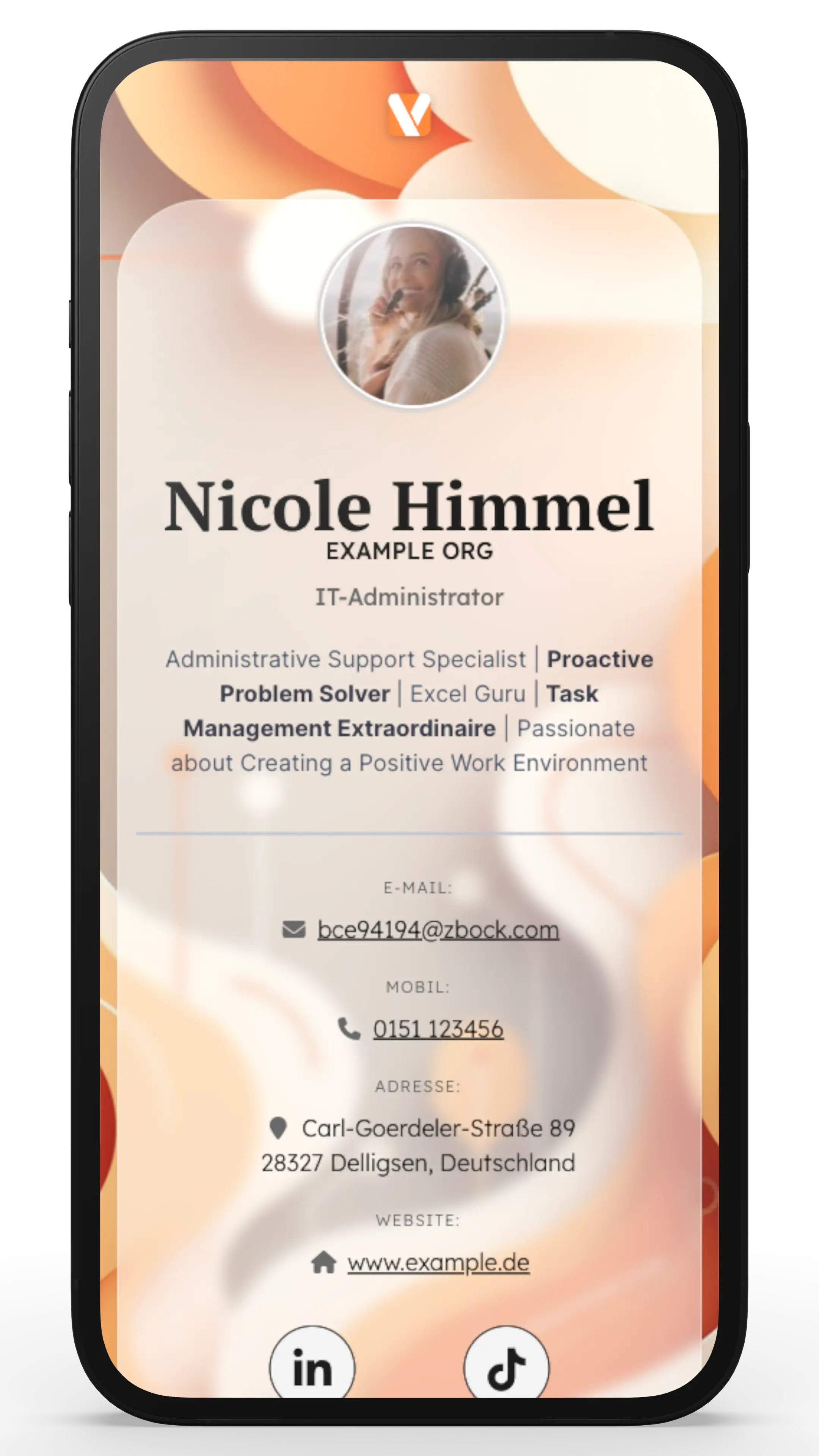 Digitale Visitenkarte mit CI-konformem Hintergrund in YourVCard
